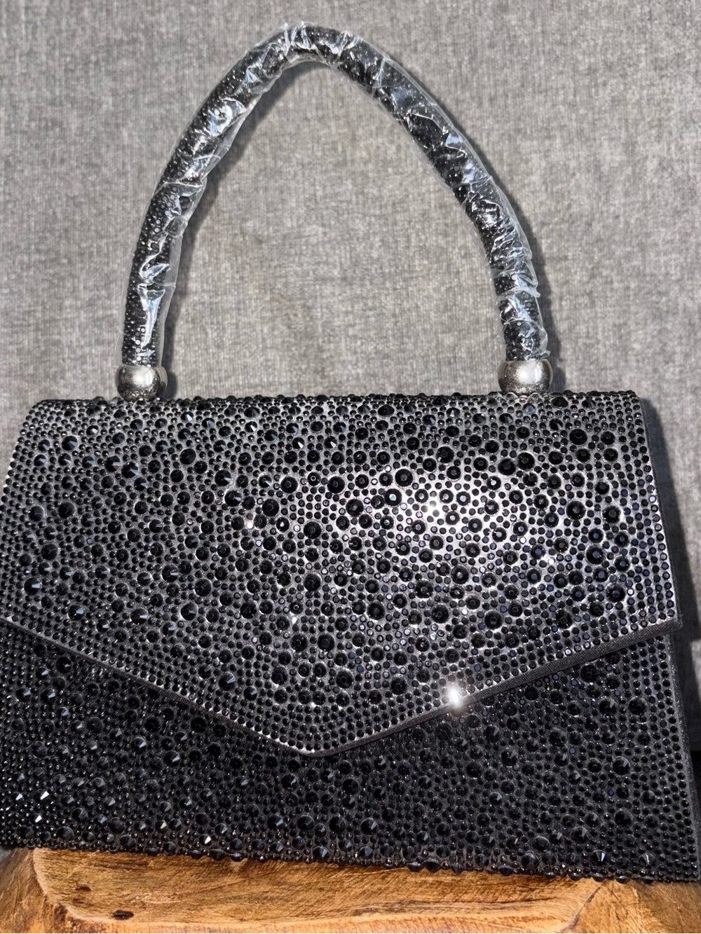 Black Crystal-Studded Evening Clutch with Top Handle.  BNWT